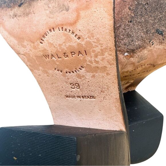 WAL & PAI Leather Black Square Toe Slip Heels - Picture 8 of 9